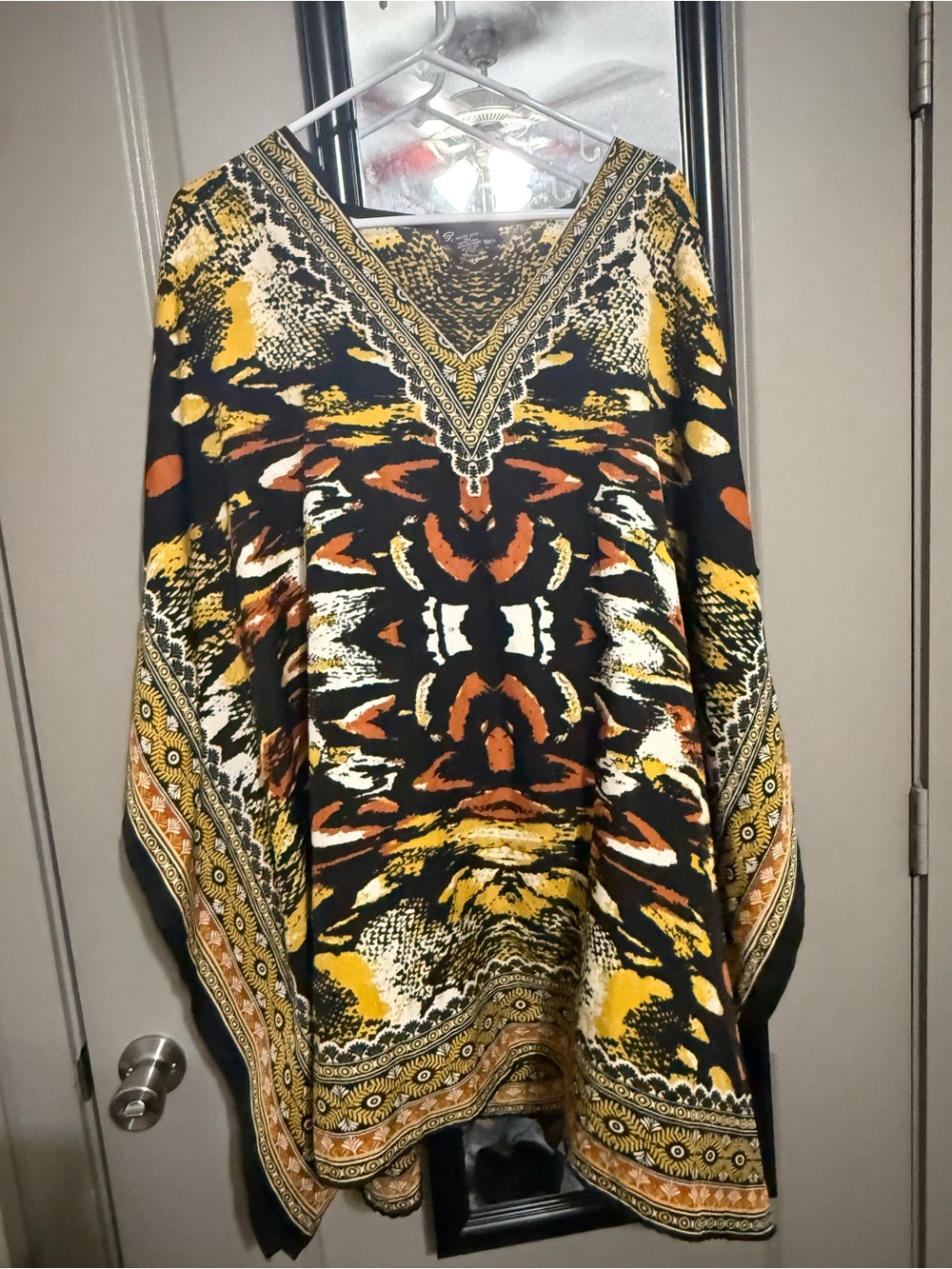 Women’s V-Neck Bohemian Swim Coverup - Black, Yellow, Orange